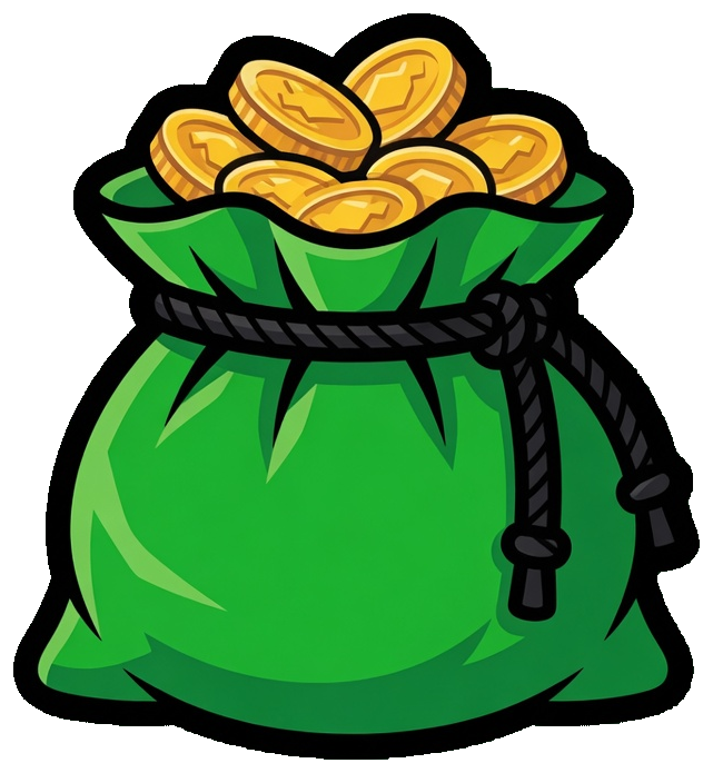 The $POUCH — a green drawstring money bag overflowing with gold coins